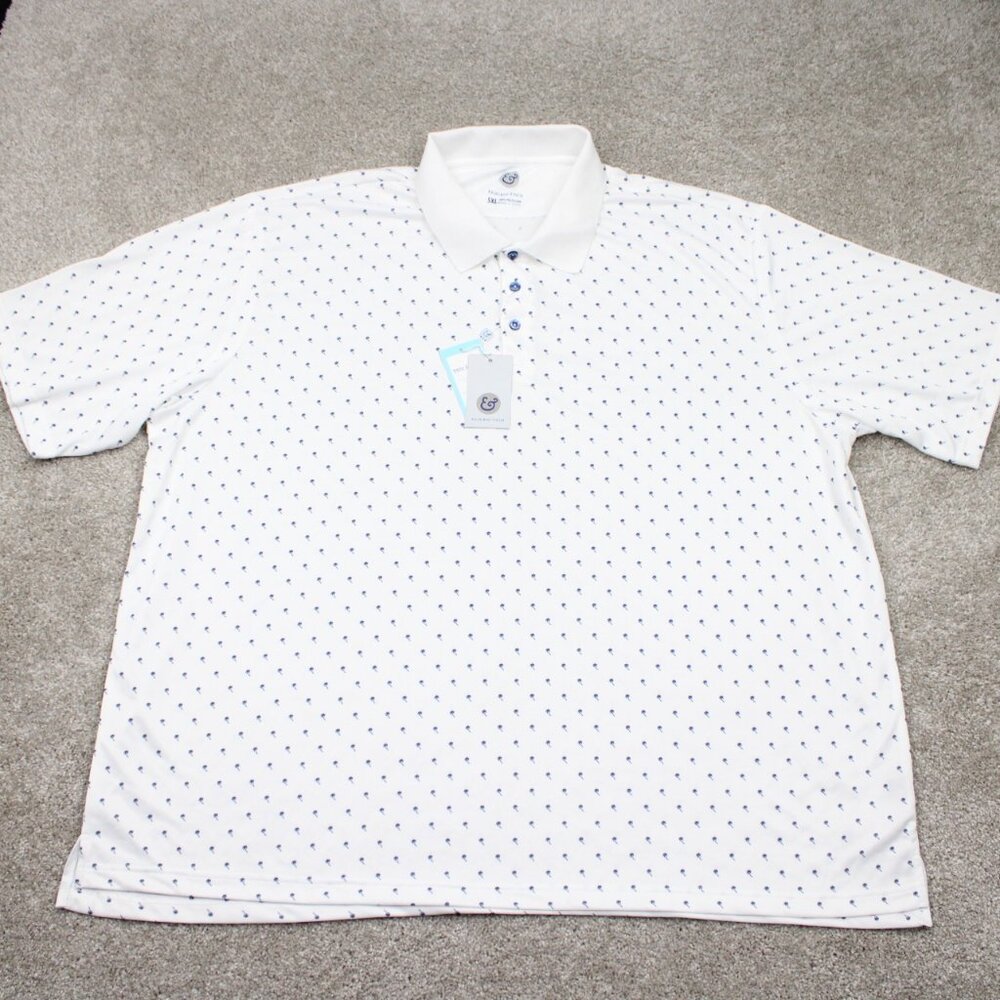 Kilburne & Finch AOP Polo Shirt NWT Mens 5XL White/Blue Palm Tree All Over Print